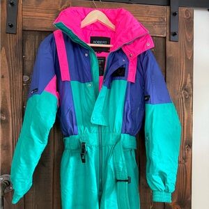 Vintage Robert John Color block Ski Suit with Pink and Teal Accents